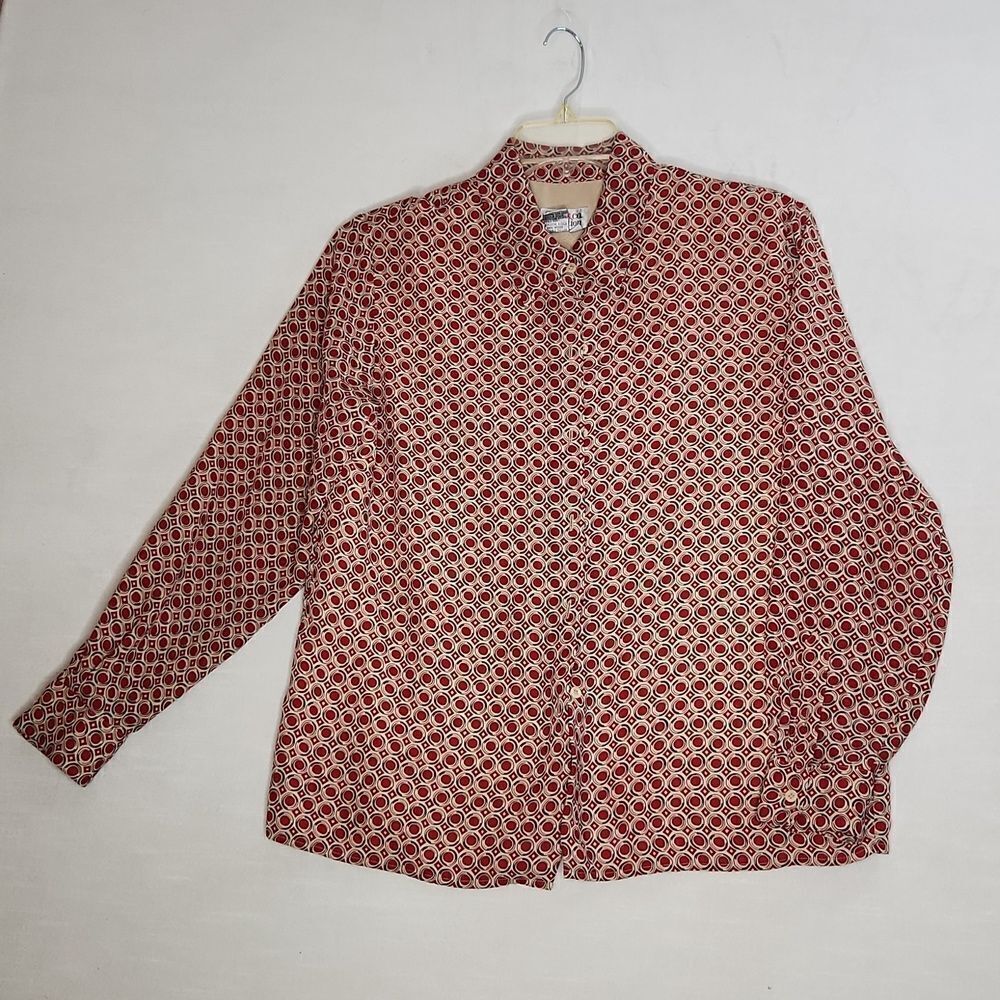 Vintage Style Style & Co Geometric Button Down Blouse Women’s 10 Long Sleeve Top